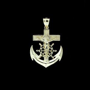 Real 10K Yellow Gold Large Anchor Cross Pendant